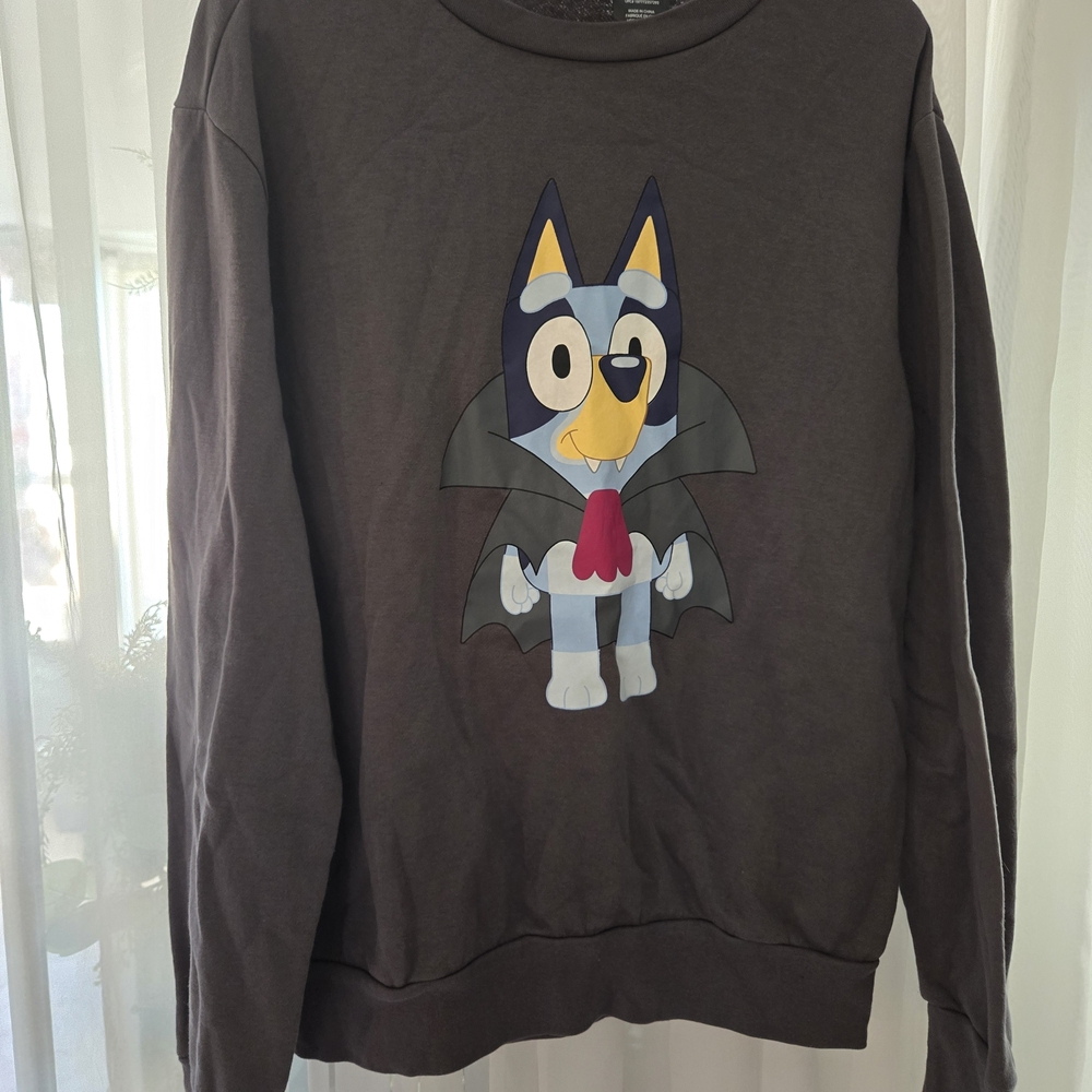 Men's Gray Cartoon Graphic Sweatshirt - Bluey Inspired